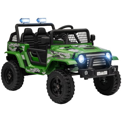 AIYAPLAY Kids Ride On Car, 12V Battery Powered Electric Truck with 4 Spring Suspension Wheels, Parental Remote Control, Music Horn LED Lights, Green