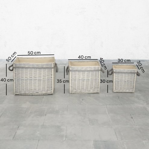 Outsunny Set of 3 Log Baskets for Wood Burner Indoor, Round torage Basket with Lining and Rope Handles for Fireside Storage, Blankets, Beige