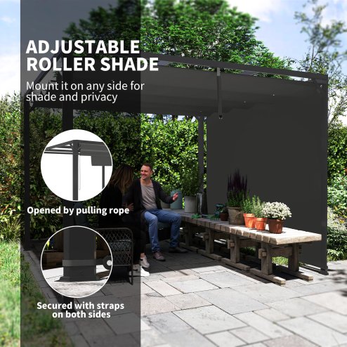Outsunny 3 x 3(m) Garden Pergola with Retractable Roof Canopy, Aluminium Pergola Kit Gazebo with Roller Shade, UPF30+ Sun Shade Shelter for Porch, Dark Grey