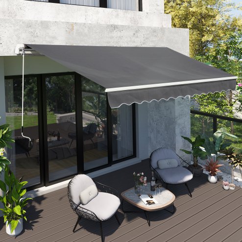 Outsunny 4x2.5m Retractable Manual Awning Window Door Sun Shade Canopy with Fittings and Crank Handle