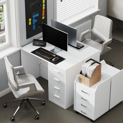 HOMCOM Computer Desk with Drawers, Dressing Table, High Gloss Home Office Writing Workstation, White
