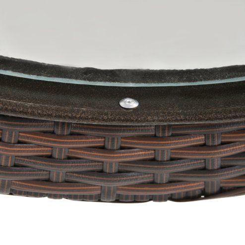 Outsunny Folding Rattan Garden Dining Table, 68 cm Round Rattan Garden Table with Water Ripple Tempered Glass Top, Wicker Edging  and Steel Frame for Outdoor, Patio, Brown