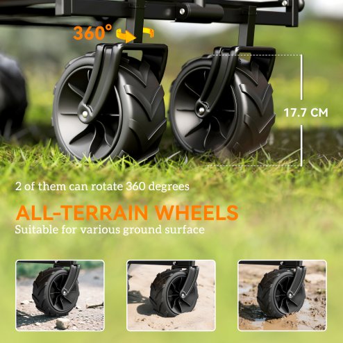 Outsunny 120L Festival Trolley on Wheels, Folding Camping Trolley Cart with Removable Canopy, All-Terrain Wheels, Adjustable Handle and Side Pockets for Garden Beach Fishing Shopping, Grey