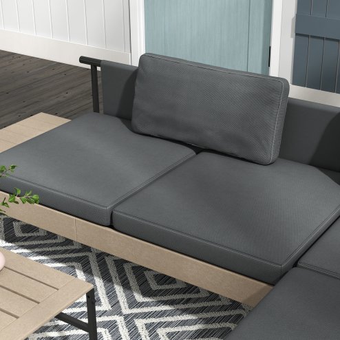 Outsunny 3 Pieces Garden Furniture Set, L Shaped 4 Seater Corner Sofa Set with Table and Cushions, HDPE, Outdoor Patio Sofa Set for Patio, Grey