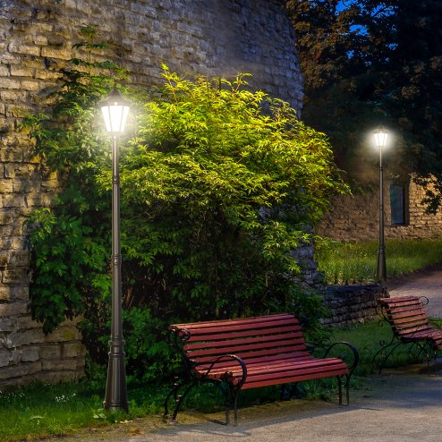 Outsunny 2.4 m Garden Lamp Post Light, LED Solar Powered Patio Path Lighting Lamp with Aluminium Frame, PIR Motion Sensor for Lawn, Pathway, Driveway, Black Image