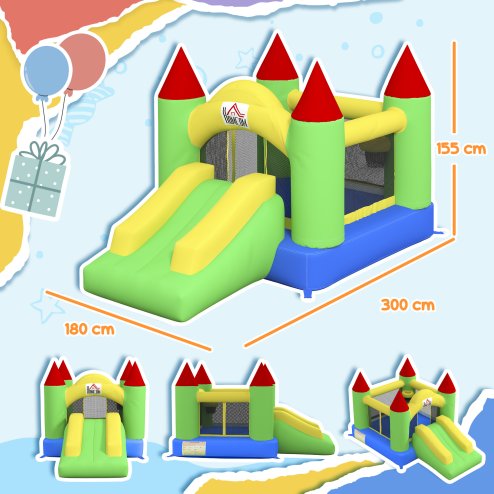 HOMCOM Kids Bouncy Castle Inflatable Bouncer Bounce House and Slide Inflatable Jumper with Blower