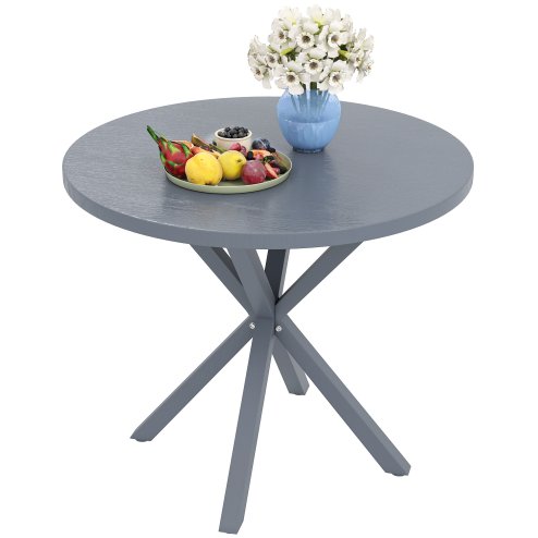 Outsunny Garden Table, 85cm Round Outdoor Dining Table with Steel Frame, Wood Effect Top, for Balcony, Deck, Dark Grey