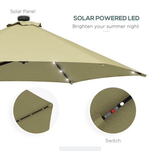 Outsunny 3(m) Cantilever Parasol with Solar LED and Easy Lever, Garden Parasol Umbrella with Cross Base and Waterproof Cover, Outdoor Sun Shades, Beige