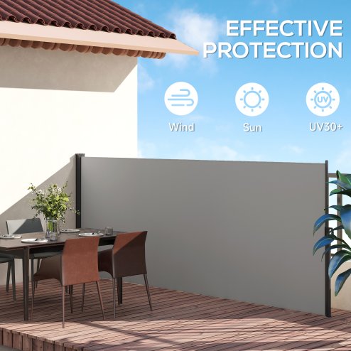 Outsunny Retractable Side Awning, Garden Privacy Screen Divider, Full Cassette Wind Breaker for Hot Tub, Balcony, Terrace, Pool, 400 x 160cm, Light Grey