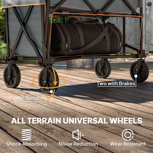 Outsunny Double Decker Folding Trolley on Wheels, 200KG & 350L Capacity Collapsible Wagon Festival Trolley Cart with 134cm Extended for Camping Sports Shopping Garden and Beach, Grey