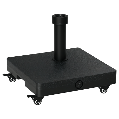 Outsunny Heavy Duty Garden Parasol Base Stand with Wheels, 18kg Sand or 16kg Water Filled Patio Umbrella Base Square Outdoor Umbrella Stand Holder, Black