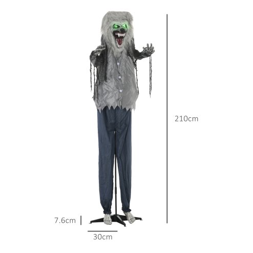 HOMCOM 210cm Skeleton Werewolf Outdoor Halloween Decoration, Halloween Animatronic with Sound Activated, Light Up Eyes, Sound Effects, Animated Prop for Haunted House