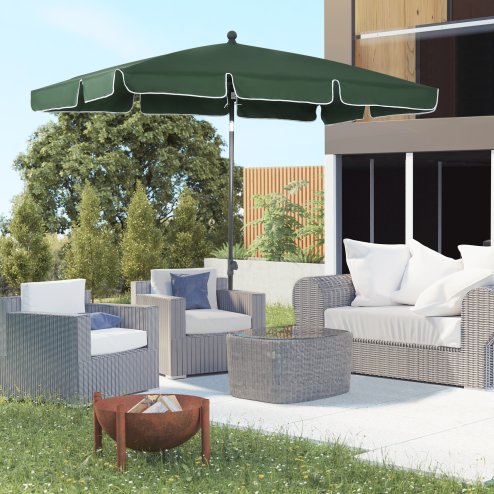 Outsunny 2 x 1.3m Garden Parasol Umbrella, Outdoor Market Table Umbrella with Ruffles & Aluminium Pole, Rectangular Tilting Parasol Sun Shade Canopy, Green