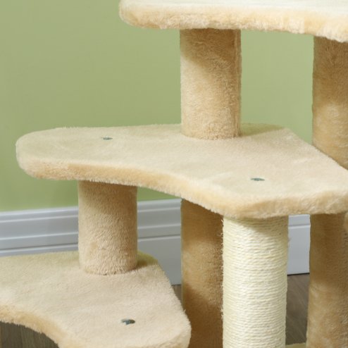 Pet Steps for Bed and Sofa Dog Cat Stairs w/ Scratching Tickling Post, Beige