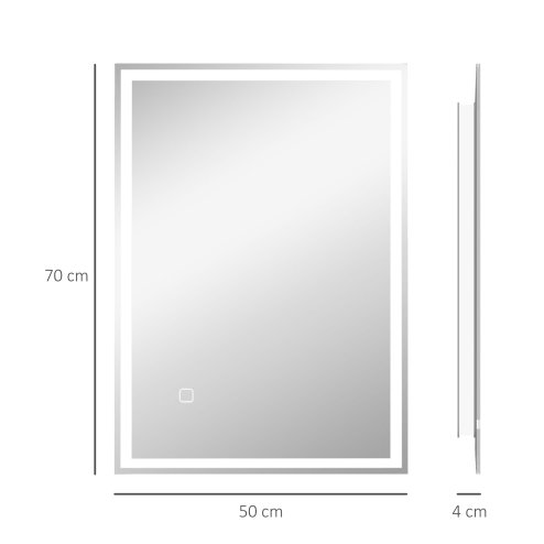 HOMCOM Bathroom Mirror with LED Lights, Illuminated Makeup Mirror with 3 Colours, Defogging Film and Memory Function, Hardwired, Horizontal or Vertical