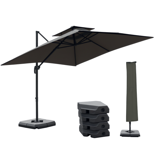 Outsunny 2.7 x 2.7(m) Cantilever Parasol with Aluminium Frame, Crank and Tilt, 360-Degree Rotation, Double Top Garden Umbrella with Base and Cover, Dark Grey