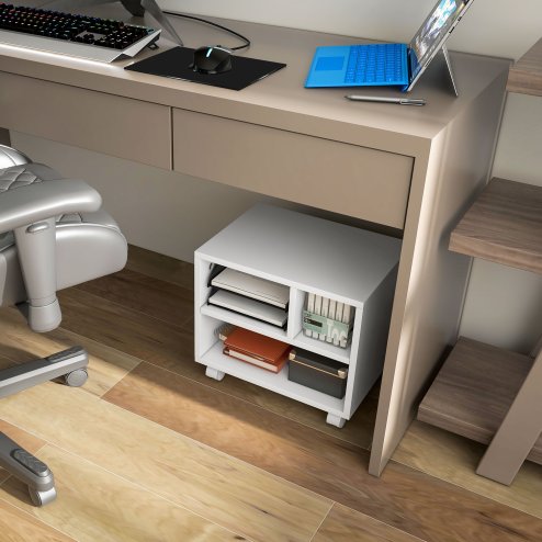 HOMCOM 2-Tier Printer Stand with Storage, Under Desk Printer Cart on Wheels with 3 Compartments, Desktop Printer Table for Home Office, White