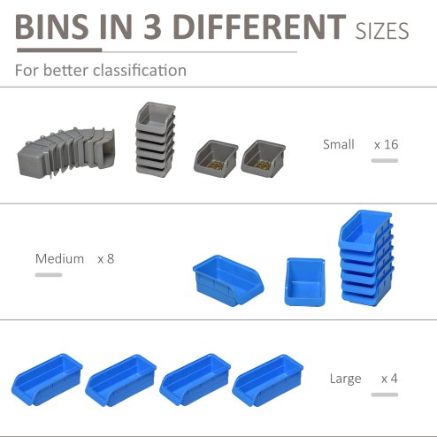 DURHAND 44 Pcs On-Wall Garage DIY Storage Unit with 28 Cubes 10 Hooks 2 Boards Screws Organisation Pegboard Tool Equipment Blue