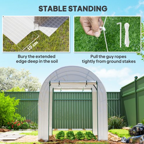 Outsunny 1.8 x 1.8 x 2m Polytunnel Greenhouse with Doors and Mesh Windows, Walk-in Grow House Tent with UV-resistant PE Cover and Steel Frame, White