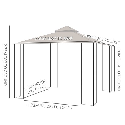 Outsunny 3 x 3m Garden Gazebo Patio Party Tent Shelter Outdoor Canopy Double Tier Sun Shade with Metal Frame and Netting, Beige
