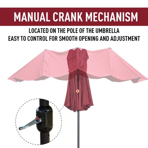 Outsunny 4.6m Large Garden Parasol Double-Sided Sun Umbrella Patio Market Canopy Shade Outdoor Wine Red - NO BASE