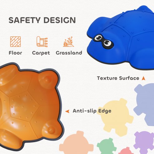 AIYAPLAY Balance Stepping Stones, 9-Piece Turtle-Shaped Stackable River Stones with Non-Slip Edge, Indoor Outdoor Obstacle Course for Kids Age 3-8 Years, Multicoloured