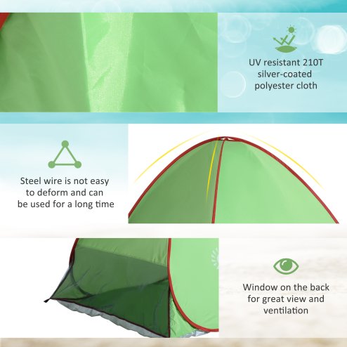 Outsunny Pop up Beach Tent, UV 30+ Sun Shelter with Carry Bag, 2x1.5m for 2-3 Person, Green