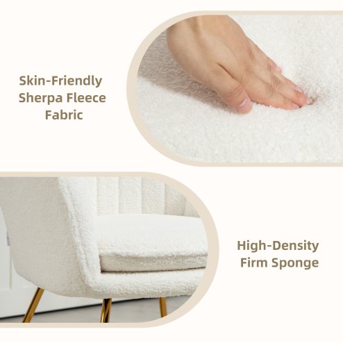 HOMCOM Modern Dining Chair Set of 2, Sherpa Fleece Armchair with Padded Seat, Occasional Bedroom Chair with Cross Steel Legs for Living Room, Cream White