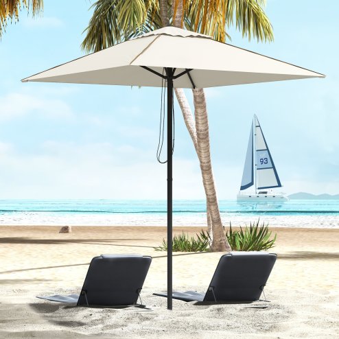Outsunny 2M Garden Parasol Umbrella with Vent, Sun Shade Canopy with 4 Ribs, Piping Side, Umbrella for Garden Table, Balcony and Outdoor, Beige
