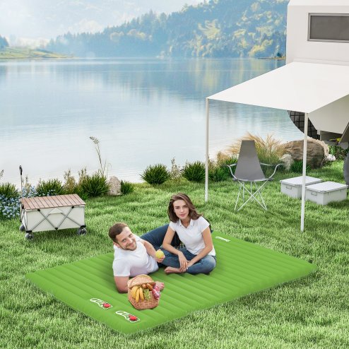 Outsunny 2 Person Camping Inflating Sleeping Mat Inflatable Mattress Ultralight Folding Bed Portable Air Bed for Outdoor Backpacking Hiking Travel - Green