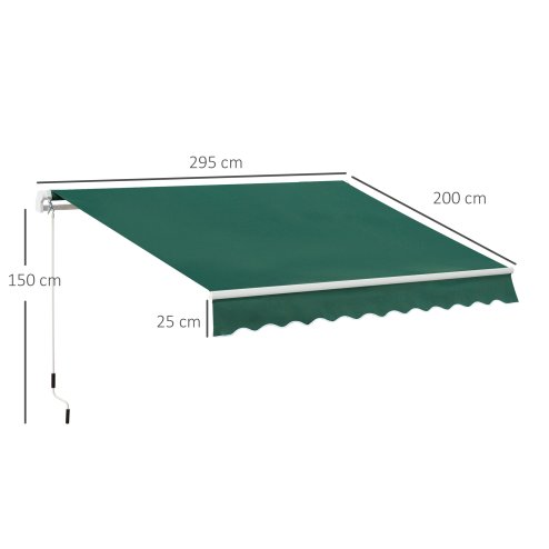 Outsunny 3 x 2m Manual Window Awning Canopy Garden Outdoor Shelter Patio Sun Shade UV Blocker Light Weight Aluminium Frame w/ Hand Crank Green