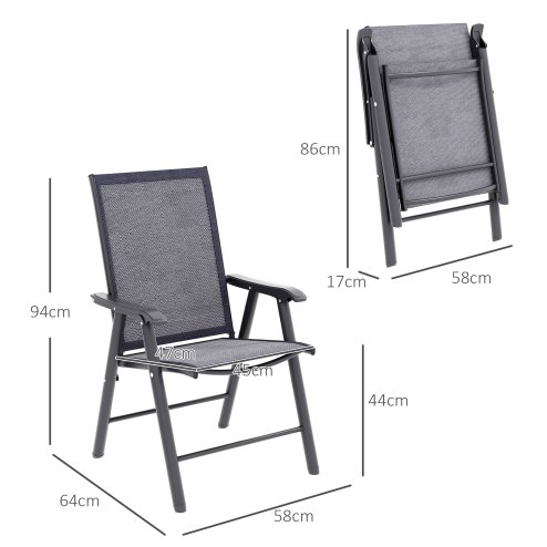 Outsunny Set of 4 Folding Garden Chairs, Metal Frame Garden Chairs Outdoor Patio Park Dining Seat with Breathable Mesh Seat, Charcoal Grey