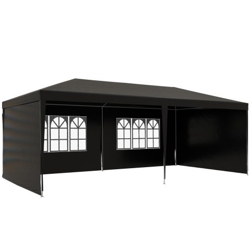 Outsunny 6 x 3 m Party Tent Gazebo Marquee Outdoor Patio Canopy Shelter with Windows and Side Panels Black Image