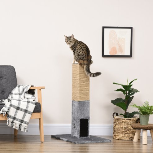 PawHut Cat Tree Scratching Post for Indoor Cats 79cm Jute Scratcher Climber w/ Carpet Base Dangling Toy - Grey