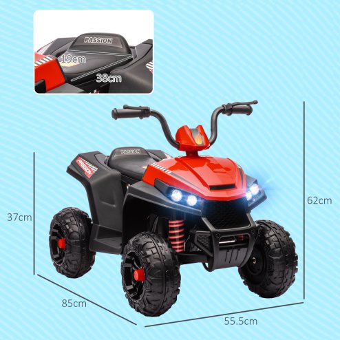 AIYAPLAY Kids Quadbike, 12V Electric Ride on ATV with 4 Wheels Spring Suspension, LED Light, Music, MP3, 5KM/H Battery Powered, for Ages 3-5 Years, White