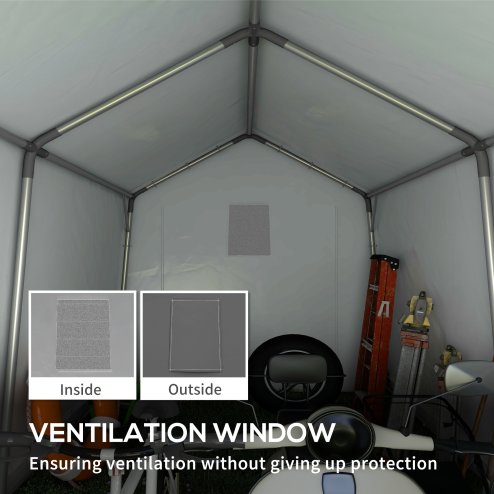 Outsunny 3 x 3(m) Garden Storage Tent, Portable Shed with Heavy Duty Galvanised Steel Frame, Ventilation Window, Roll-up Zipper Door, for Bike, Motorbike, Garden Tools, Dark Grey