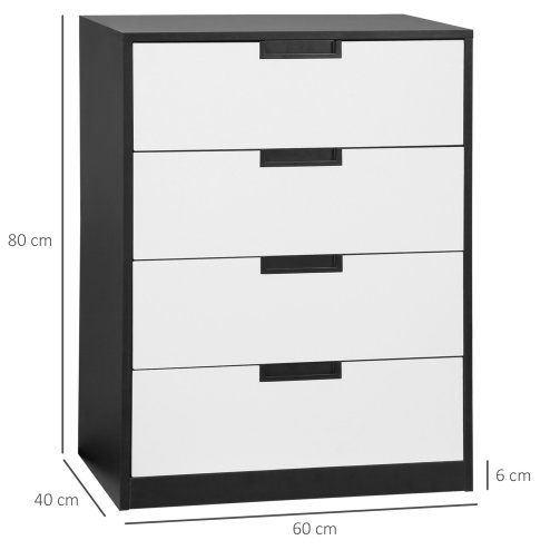 HOMCOM Chest of Drawers, 4 Drawers Cabinet Storage Organiser Unit with Handles for Bedroom, Living Room, White and Black