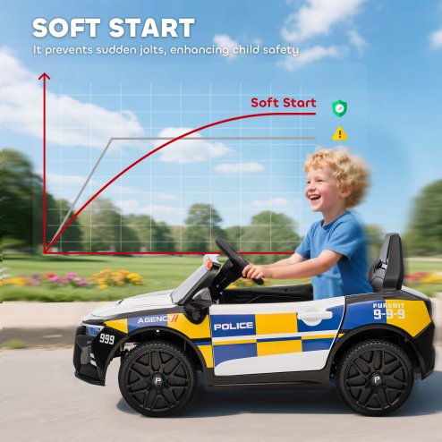 AIYAPLAY Kids Electric Ride on Police Car, 12V Battery Powered Cop Car with Remote Control, Music, Horn, Siren, Flashing Lights, Children Electric Vehicle for 3-5 Years, Multicoloured