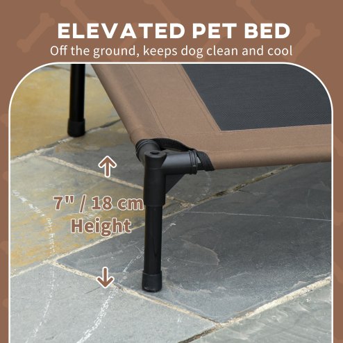 PawHut Raised Dog Bed Waterproof Elevated Pet Cot with Breathable Mesh UV Protection Canopy Brown, for Medium Dogs, 76 x 61 x 73cm