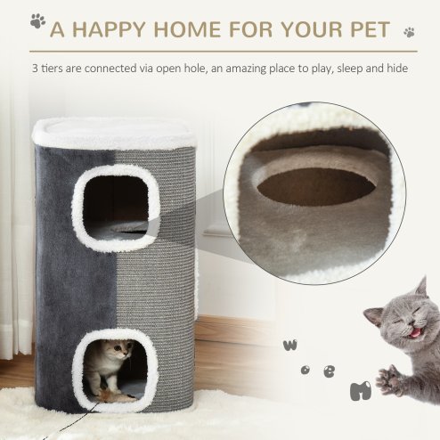 PawHut Cat Barrel Scratching Post Cat Tree for Indoor Cats Kitten Climbing Frame Pet Play Tower Soft Plush & Lamb Fleece Grey