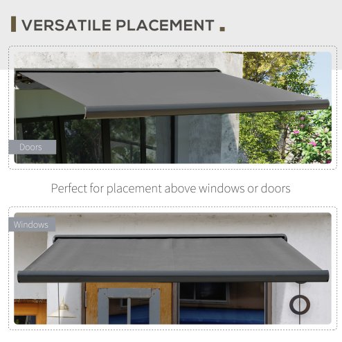 Outsunny 3.5 x 3 m Electric Awning with Remote Controller, Aluminium Frame DIY Retractable Awning, UV50+ Sun Shade Canopy for Garden Patio Deck Door Window, Grey