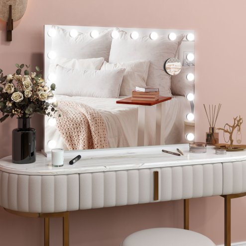 HOMCOM Hollywood Vanity Mirror with Lights, Large 80x62 cm Lighted Makeup Mirror with 3 Colour, 18 LED Bulbs, 10X Magnifying, USB Charging Port, Touch Screen, Tabletop or Wall Mounted Design, White