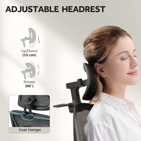 HOMCOM Ergonomic Office Chair, Mesh Desk Chair with 3D Armrests, Rotatable Headrest, Adjustable Lumbar Support, Coat Hanger, Recliner Computer Swivel Chair with Footrest for Home Office, Black