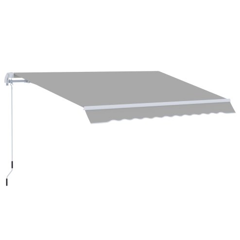 Outsunny 3 x 2m Manual Window Awning Canopy Garden Outdoor Shelter Patio Sun Shade UV Blocker Light Weight Aluminium Frame w/ Hand Crank Light Grey
