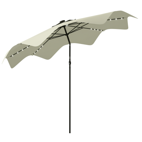 Outsunny 3(m) Garden Parasol Umbrella with 32 Solar LED Lights and Tilt, Outdoor Market Table Umbrella Sun Shade Canopy with Crank, 8 Ribs, Cream White