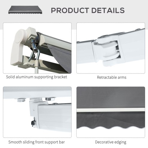 Outsunny 4x2.5m Retractable Manual Awning Window Door Sun Shade Canopy with Fittings and Crank Handle