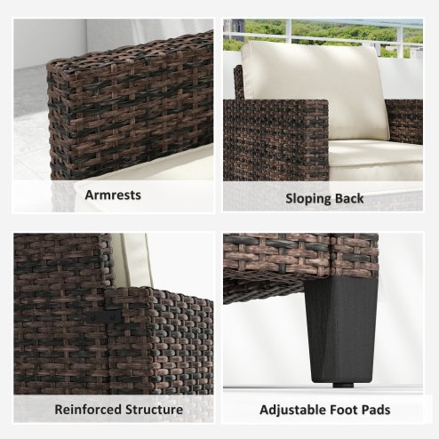 Outsunny Single Seater Rattan Garden Armchair, PE Wicker Rattan Chair with Armrests and Cushions, Garden Chair with Galvanised Steel Frame for Conservatory, Porch, Brown