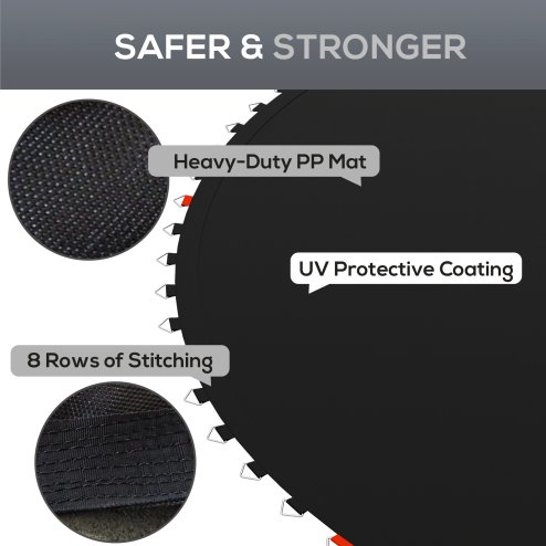 SPORTNOW Trampoline Replacement Mat with Eight Rows of Stitching, Spring Pull Tool, 42 V-Hooks, for 8ft Trampoline, Using 14cm Springs, Trampoline Jumping Mat, Black