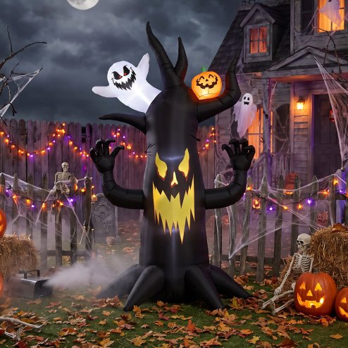 Outsunny 8 FT Halloween Inflatable Spooky Tree, Scary Halloween Decoration, Inflatable Giant Dead Tree Blow Up Decoration with Ghost and Pumpkin, Built-in LED Lights for Garden Indoor Outdoor Decor
