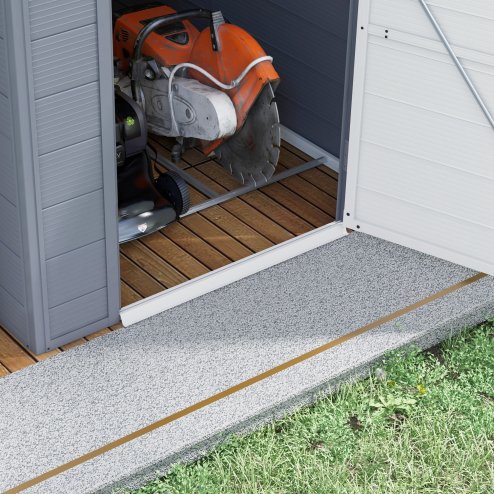 Outsunny 4 x 6ft Plastic Garden Storage Shed with Ventilation Slots and Lockable Door, Polypropylene Outdoor Storage Tool House with Foundation Kit, Grey